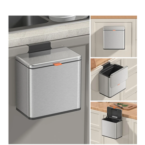 Mbillion Kitchen Compost Bin Hanging Trash Can with Lid 2.1 Gallon Stainless Steel Garbage Can for Kitchen Cabinet Door Mounted Trash Can Under Sink Door RV Bathroom, silver
