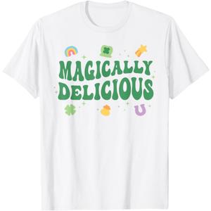 Magically Delicious Lucky Charms Groovy St Patricks Day Kids T-Shirt (Small, White)