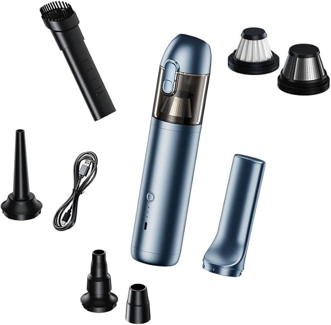 q208 Car Vacuum Cleaner - High Power 16000Pa Vacuum Cleaner and Air Duster, Rechargeable Cordless Car Vacuum,Mini Vacuum for Car,Office, Desktop, Pet Hair Cleaning, Home Cleaning (Blue)