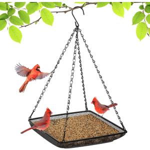 MIXXIDEA Hanging Bird Feeder Tray 11x11 Inches, Metal Mesh Platform Seed Feeder with Durable Chains for Outdoors Outside Great for Attracting Wild Birds, 1 Pack