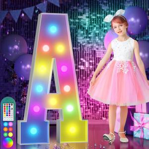 imprsv 4FT Colorful Marquee Light Up Letters A, 18 Colors Light Up Letters Alphabet Sign with Remote, Marry Me Light Up Sign, Large Letters for Birthday Engagement Anniversary Wedding Party Decor