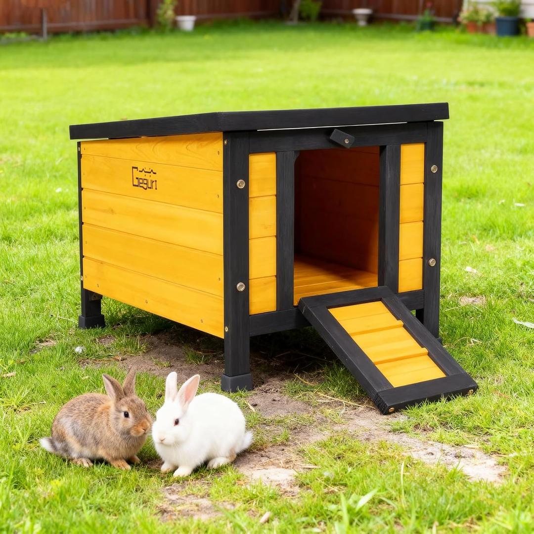 GEGURI Outdoor Cat House Weatherproof, Rabbit Hutch & Indoor Bunny Cage, Wooden Shelter for Feral Cats, Rabbits, Chickens & Small Animals
