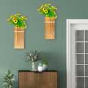 Wall Planters for Indoor Plants - 2 Pack Wood Wall Vases for Dried Flowers & Artificial Plants Modern Farmhouse Wooden Vase for Living Room Bedroom Kitchen Decorations - Brown Large