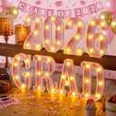 Honoson 8 Pcs Pink GRAD 2026 Sign Grad 2026 LED Sign Light up Graduation Party Decorations, Glitter Pink Light up Numbers Letters, Class of 2026 Decoration for Table High School Senior College Party