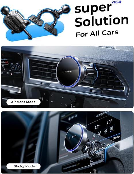 LISEN Car Mount Charger,Magnetic Wireless Car Charger for iPhone,Magnetic Phone Holder with MagSafe