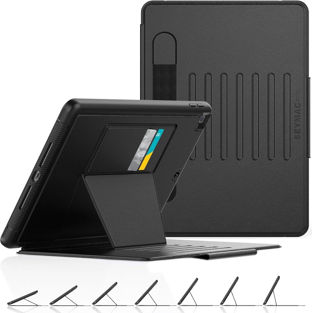 SEYMAC stock Case for iPad 9th/8th/7th Generation 10.2'', Strong Magnetic Auto Sleep Shockproof Case with Absorbing Multi-Angles Stand, Pen Holder, Card Slot (Black)
