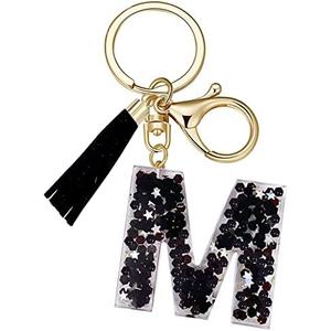 SELOVO Initial Keychain Black Letter Alphabet Tassel Charm Key Chain Ring for Handbag 2 Pcs