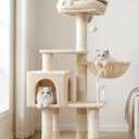 Heybly Cat Tree with Toy, Cat Tower Condo for Indoor Cats, Cat House with Padded Plush Perch, Cozy Hammock and Sisal Scratching Posts, Beige HCT004SM