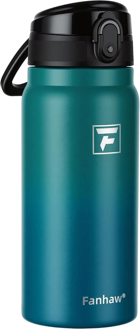 Fanhaw 20 Oz Insulated Stainless Steel Water Bottle with Chug Lid Wide Mouth, Leak-Proof, BPA-Free Ideal for Kids, Adults, Sports, Gym, and Outdoor Use (Green Blue)