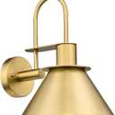 Brass Wall Sconce, HWH Modern Wall Light Sconces for Bedroom Bathroom, 1-Light Indoor Wall Light Fixtures with Metal Shade, White Interior, Gold Finish, 5HZG56BL BG, Large