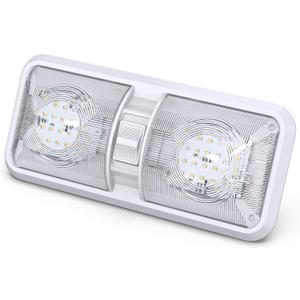 Leisure LED RV LED Ceiling Double Dome Light Fixture with ON/OFF Switch Interior Lighting for Car/RV/Trailer/Camper/Boat DC 12V Natural White 4000-4500K 48X2835SMD Natural White 4000-4500K, (1 Pack)