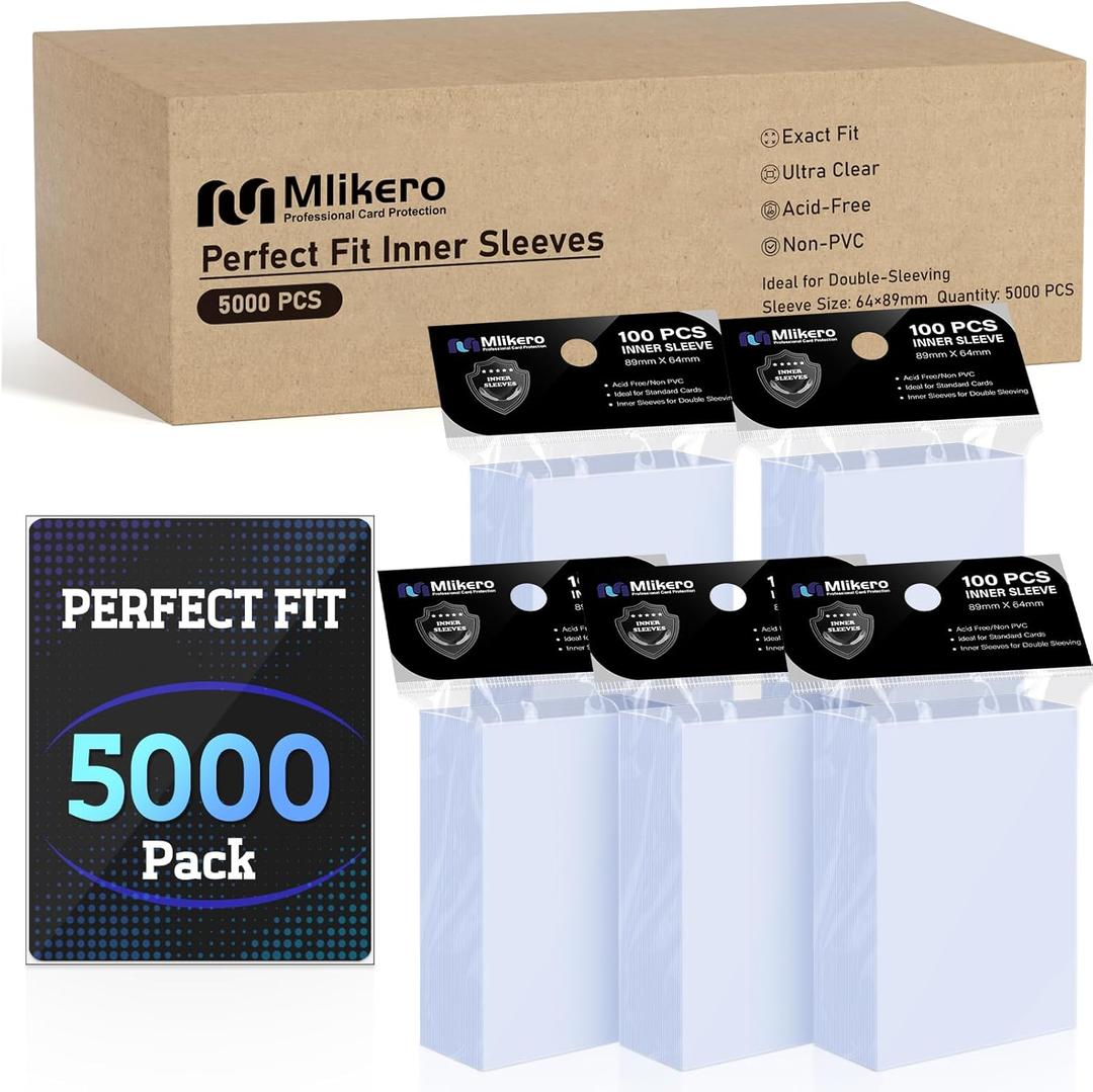 5000 Pack Card Sleeves, Perfect Fit Inner Sleeves Ideal for Double-Sleeving, Trading Card Sleeve Compatible with MTG, TCG, Gaming Cards (Clear)