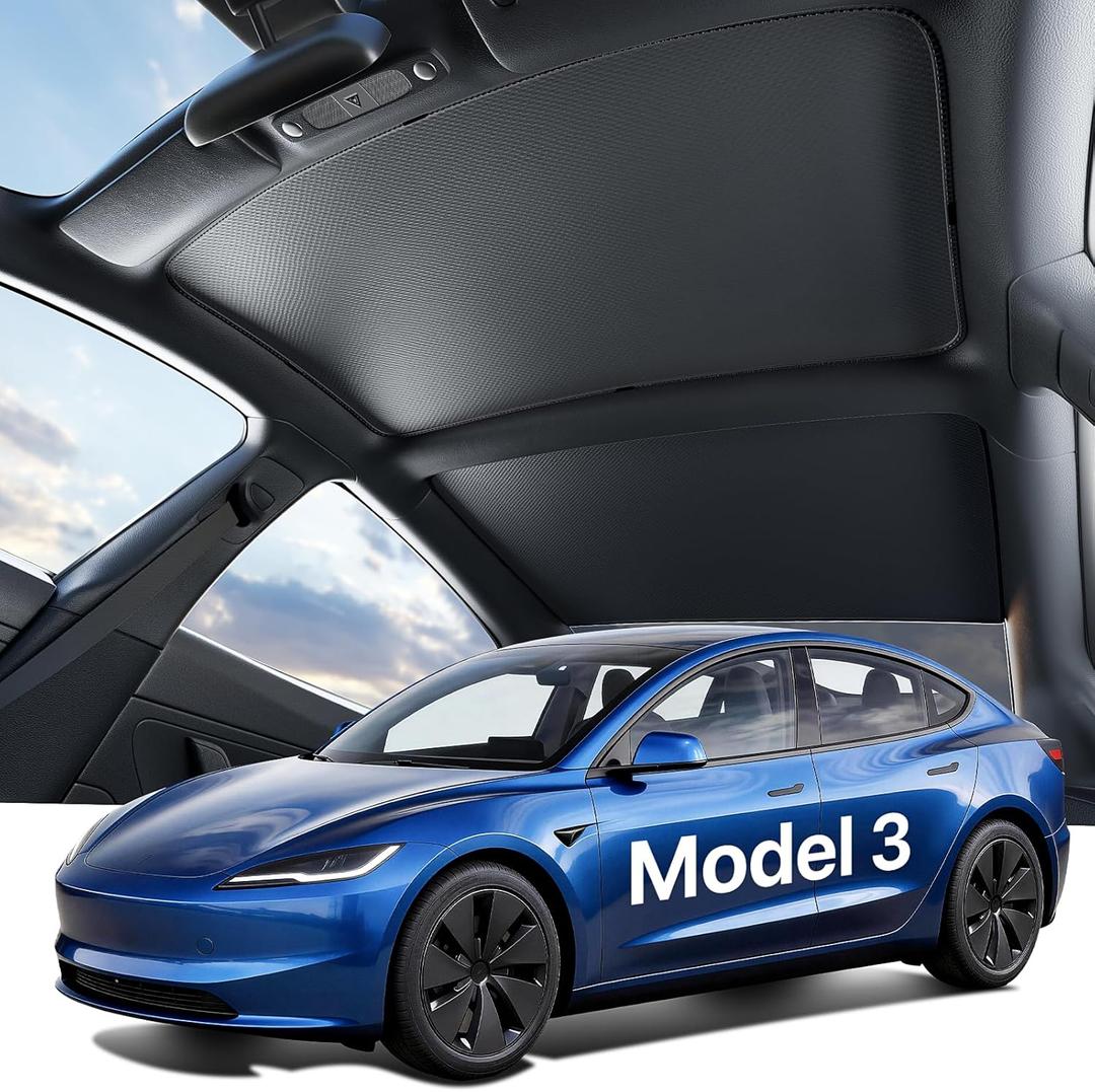 Tesla New Model 3 Highland Premium Performance Roof Sunshade (20242026) Double-Layer Heat Block Sunroof Shade Ice-Cooling Reflective Fabric, 99% UV Protection Tesla Model 3 Highland Accessories Black