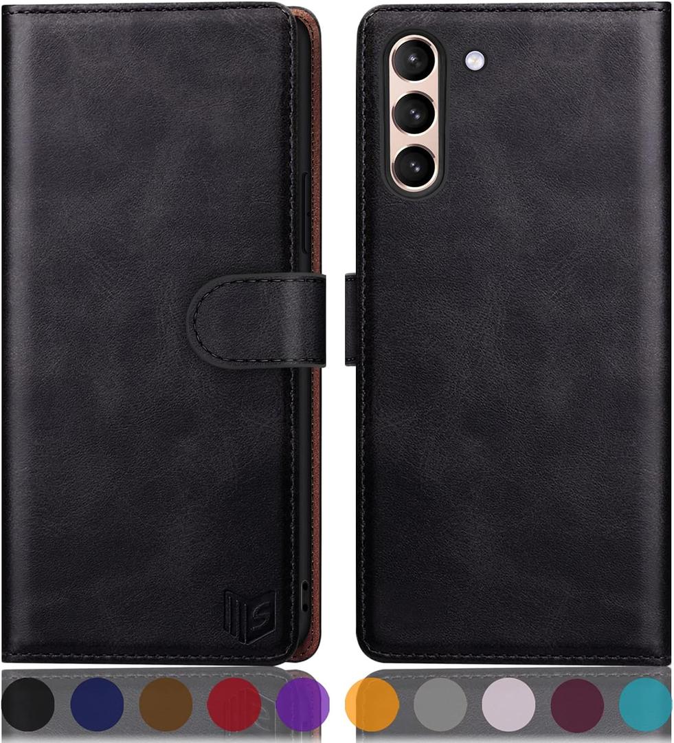 SUANPOT for Samsung Galaxy S21 6.2"(Non S21+) with RFID Blocking Leather Wallet case Credit Card Holder,Flip Folio Book Phone case Shockproof Cover Women Men for Samsung S21 case Wallet Black