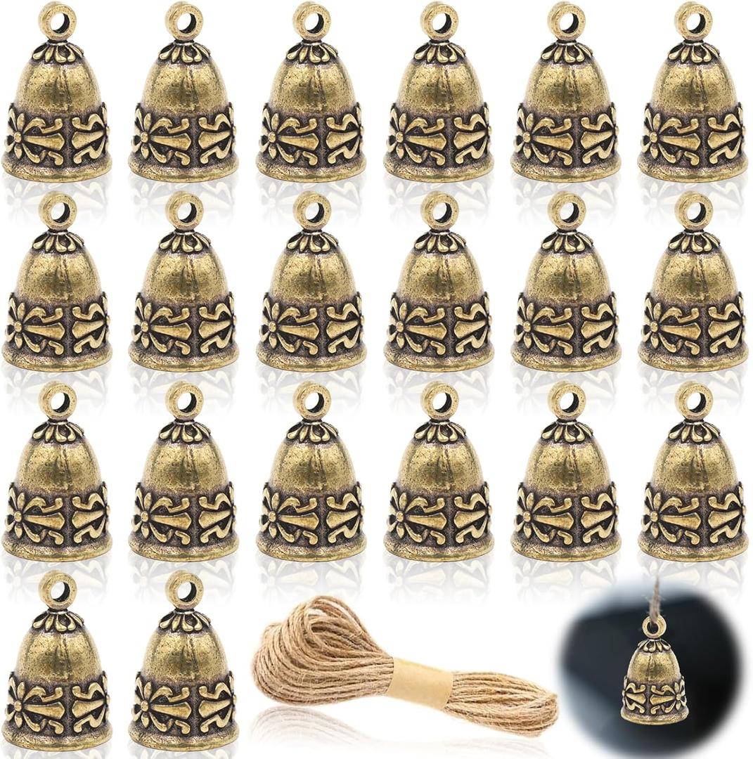 20 Pieces Copper Antique Bells,Kabcifea Small Bells Wind Chimes Craft Bells Door Bells with Lanyard for Home School Office Wedding Christmas Decorations