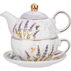 Tea for One Set, Teapot and Cup Set, Lavender | Gold Trim Tea Set for One, Floral Teapots Gift for Women