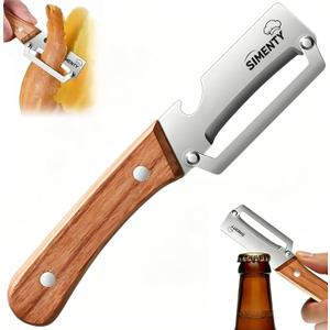 Multifunctional Vegetable Peeler,2-in-1 Stainless Steel Blade Peeler with Wooden Handle and Bottle Opener,Peelers for Kitchen,Carrots,Apple,Potato Peeling