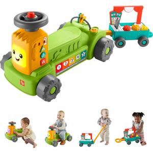 Fisher-Price Baby to Toddler Toy Laugh & Learn 4-in-1 Farm to Market Tractor Ride On with Pull Wagon & Smart Stages for Infants Ages 9+ Months