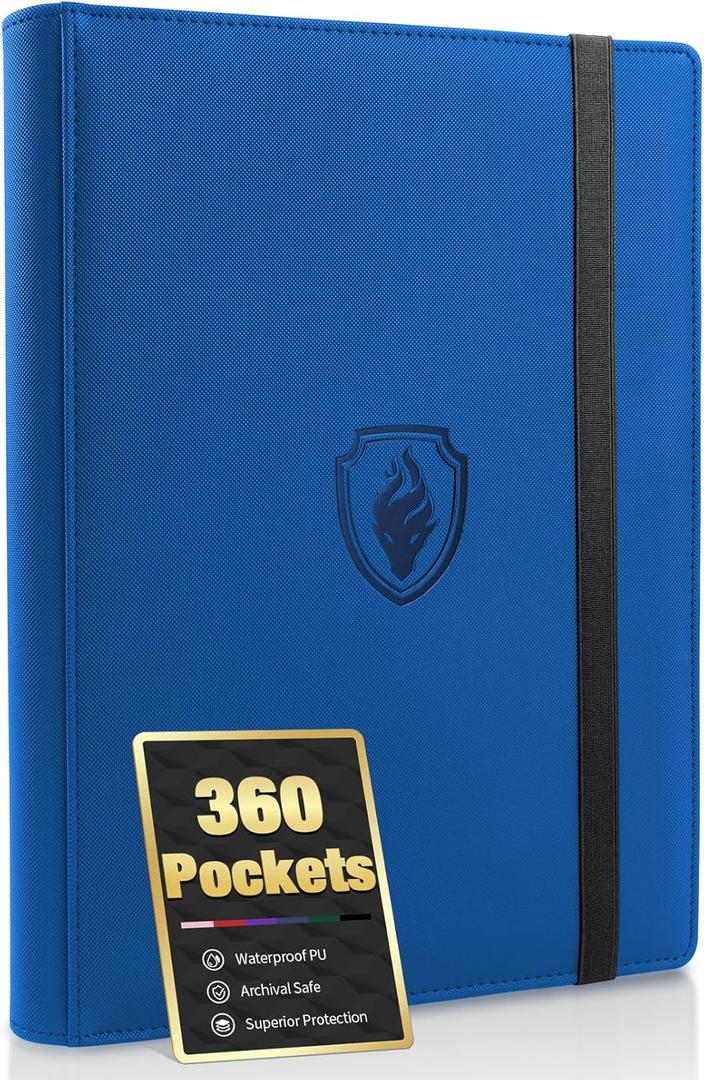 Premium 9 Pocket Card Binder for 360 Cards, Fabmaker PU Cover Trading Card Binder, Sturdy Card Collection Album, Sleek Card Holder Folders for Game Cards & Sports Cards, Royal Blue