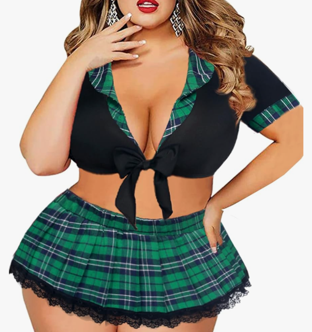 Avidlove Sexy Plus Size Lingerie Set for Women Sexy School Girl Halloween Costumes Cosplay Lingerie with Mini Skirt, Size XXL