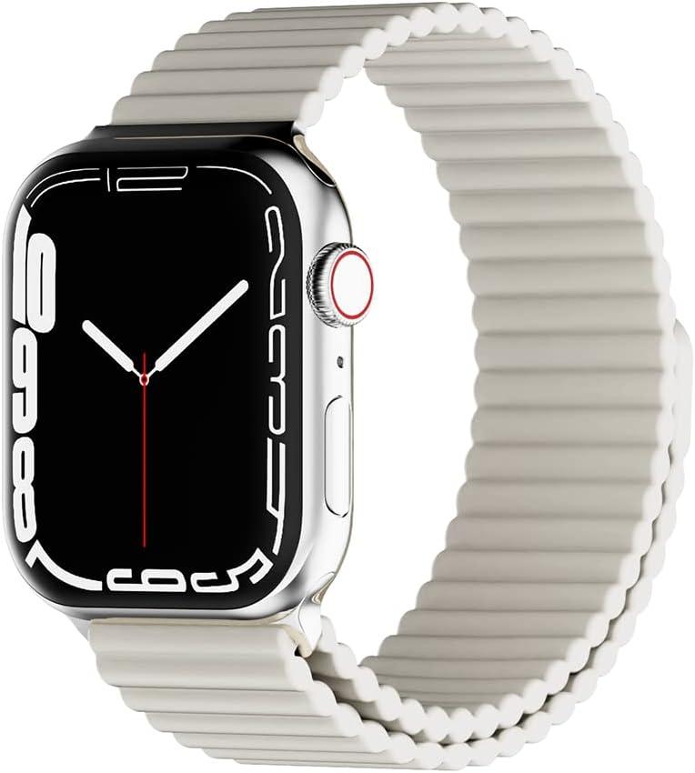 HeiKe Magnetic Silicone Band Compatible with Apple Watch Band 49mm 46mm 45mm 44mm 42mm for Men Women,Sport Loop Adjustable Wristband Strap for iWatch Ultra 2 SE Series 10 9 8 7 6 5 4 3 2 1,Starlight