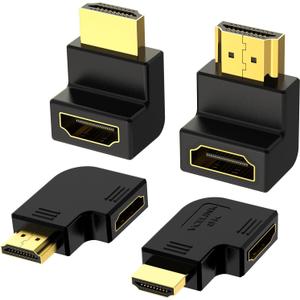 VCELINK 8K HDMI 2.1 Right Angle Adapter, 4 Pack Combo 2 Pcs 90 and 270 Degree & 2 Pcs Vertical Flat Left and Right Male to Female Cable Adapter with 8K@60Hz, HDR, eARC for HDTV Switch Laptop PS5 Xbox