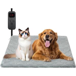Cat Heating Pad, 6 Adjustable Temperature & 5 Timer Options, 17.7'' x 17.7'' Pet Heating Pad for Cats Dogs, Waterproof Indoor Outdoor Electric Heated Cat Bed Dog Mat with Chew-Resistant Cord (Grey)