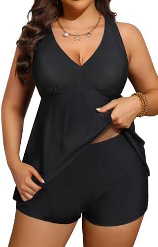 Aqua Eve Plus Size Swimsuits with Shorts Two Piece Tankini for Women Flowy Bathing Suits Athletic Swimwear Black 20W : Clothing, Shoes & Jewelry