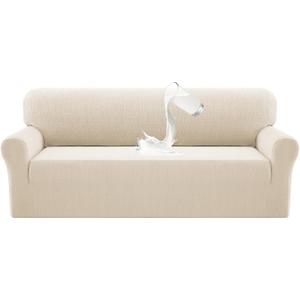 PrinceDeco Waterproof Couch Covers Slipcovers for Large Sofas,1 Piece Stretch Jacquard Sofa Slipcover Leakproof Pet Friendly Furniture Protector for Kids, Dog (Sofa L Seat Width 60"-66", Ivory)