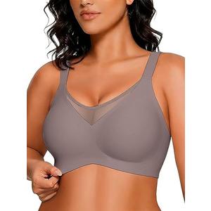 COCOMARTS Jelly Bras for Women No Underwire Push Up V Mesh Seamless Comfort Tshirt Bra Supportive Lift Bralette Everyday Bra (X-Large, Coffee)