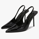KISSASA Slingback Heels for Women, Kitten Heels Women Pumps Pointed Toe, Slip On Stretch Strap Sexy Backless Patent Leather Fashion Dress Wedding Pumps Shoes size 5