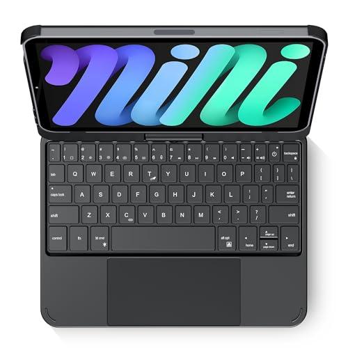 edaiser Swivel Keyboard Case for Apple iPad mini 6th 7th Gen a17 Pro, Compact Bluetooth Keyboard with RGB Backlit Trackpad - Kids Student Designed, 360 Degree Rotatable Protective Cover, Black