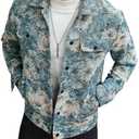 Floerns Men's Floral Jacquard Button Front Going Out Jacket Long Sleeve Shacket Shirts size L