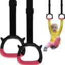 Tepemccu Gymnastics Rings for Kids, Pull Up Rings with Adjustable Straps for Children Home Gym Strength Training, Pink 