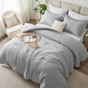 CozyLux Oversized King Comforter Set, 3 Pieces 120x98 Heathered Light Grey Soft Bedding Set All Seasons, Light Gray Breathable Lightweight Bed Sets with 1 Down Alternative Comforter and 2 Pillow Shams