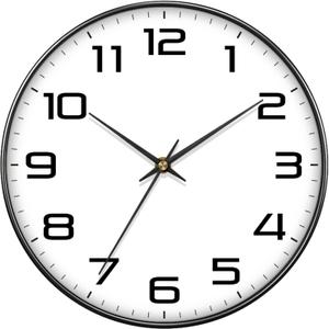 8 Inch Modern Wall Clocks Battery Operated - Silent Non Ticking Quartz Analog Clock with Large Numbers, Easy to Read Digital Wall Clock for Bedroom, Living Room, Kitchen, Office, Gym, Black
