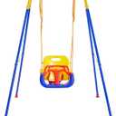 FUNLIO Toddler Swing with Foldable Metal Stand for Toddlers Aged 1~10 Years, 3-in-1 Baby Swing Set with 4 Sandbags for Backyard/Indoor/Outdoor Play, Easy to Assemble & Store (Blue)