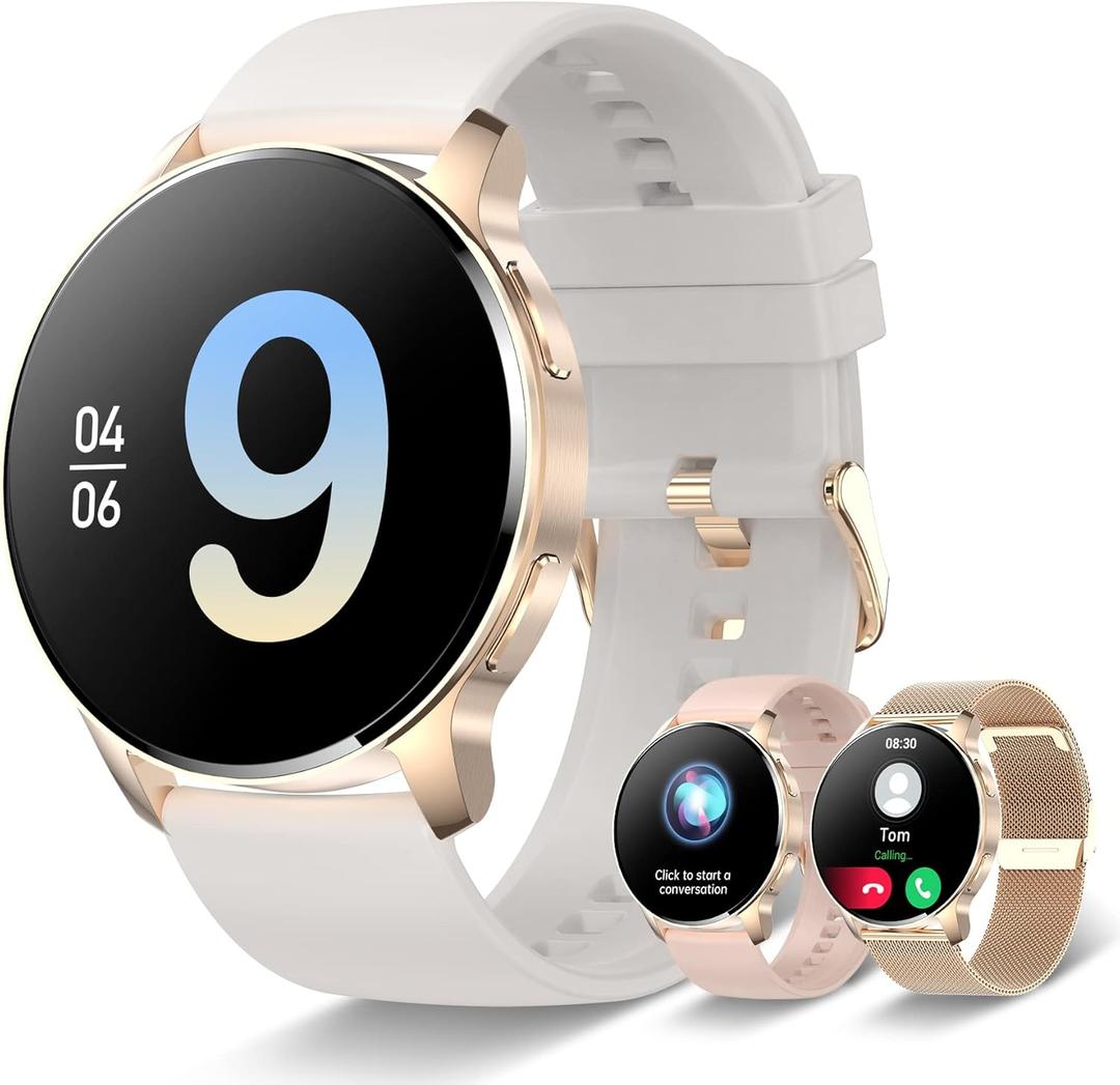 Iaret Smart Watch for Women (Answer/Make Call), Fitness Tracker for Android and iOS Phones Waterproof Smartwatch with 1.32" HD Full Touch Screen AI Voice Control Heart Rate Sleep Monitor Pedometer (Rose Gold)