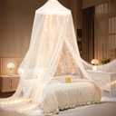 Bed Canopy with Lights, Bed Canopy for Girls Princess with Luminous Stars, Canopy Bed Curtains for Twin Size Bed, Baby Kids Adult Indoor Decor Bedroom Reading Nook Outdoor Camping, White