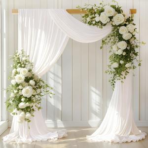 Ivory Wedding Arch Draping Fabric 4 Panels 30'' x 18FT Sheer Chiffon Arch Drapery for Bridal Shower Backdrop Outdoor Party Arches Church Ceremony Decoration