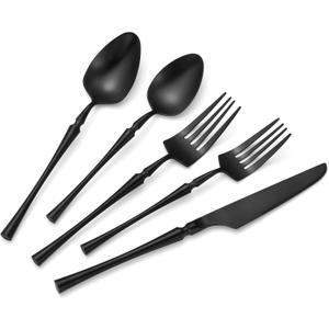 Lemeya 20 Piece Matte Black Silverware Set, 18/ 10 Stainless Steel Flatware Set Service for 4, Unique Cutlery Set with Canton Tower Handle, Forks Spoons and Knives Set, Dishwasher Safe