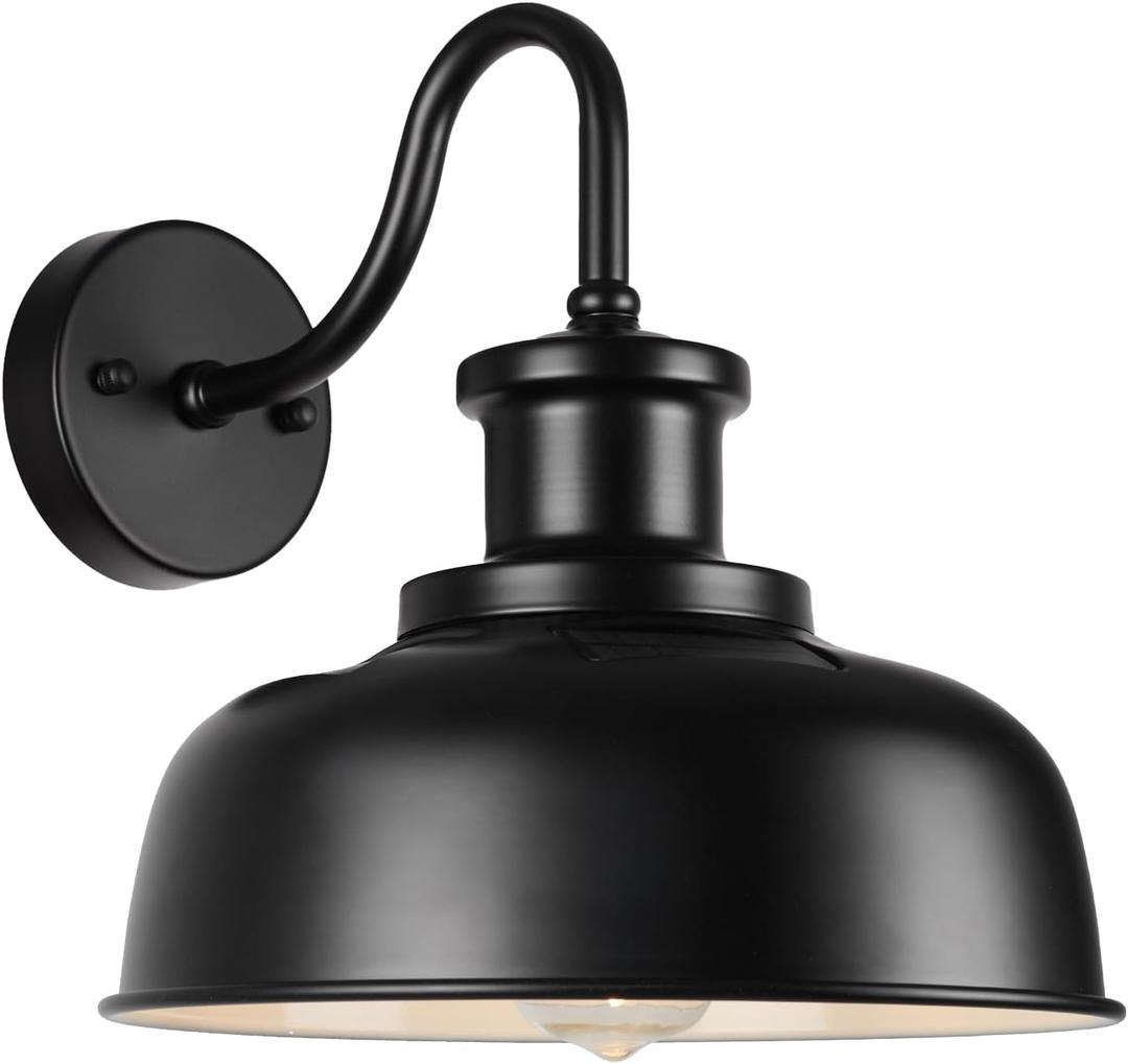 Solar Barn Light for Outside, Dusk to Dawn Outdoor Wall Lights Solar Powered, Farmhouse Exterior Wall Sconce, Industrial Outside Lighting Fixture, Rustic Lantern for Garage, Barn, Shed, 1 Pack