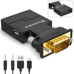 FOINNEX VGA to HDMI Adapter Converter with Audio,(PC VGA Source Output to TV/Monitor with HDMI Connector), Active Male VGA in Female HDMI 1080p Video Dongle adaptador for Computer,Laptop,Projector