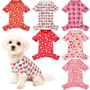 6 Pcs Valentine's Day Dog Pajamas, Holiday Dog Pajamas Jumpsuit for Small Medium Boy Girl Puppy Winter Pet Clothes (S)