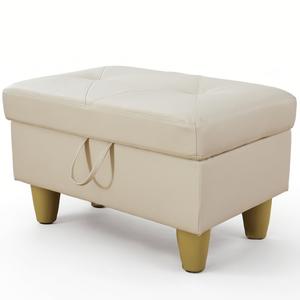 GRETERST Ottoman Rectangular Storage Ottoman Bench Faux Leather Footrest Footstool with Hinged Lid for Living Room, Bedroom, Entryway, Off-White, 28.5"x19"x17.5"