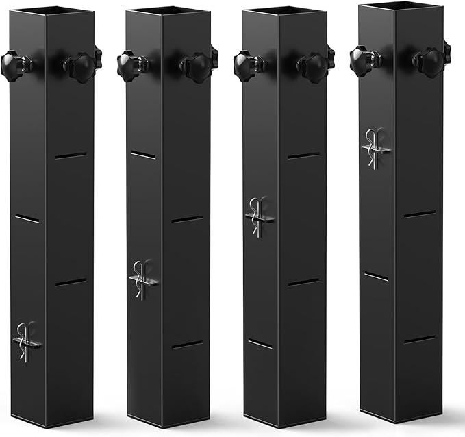 Fengone College Dorm Bed Risers 3.15" Diameter Carbon Steel Metal Bed Riser Square Tall Bed Riser for Wooden Bed Frame Table Adjustable Height 3.2" or 5.1", Supports up to 10,000 lbs