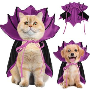 Yoolhamy Dog Halloween Costume, Pet Cape for Small Puppy Dogs Cat Funny Red & Black Halloween Costumes with Neck Armor Adjustable Strap Idea for Vampire Party Cosplay (Purple Bat, S)