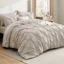 Bedsure Oversized Queen Comforter Set Beige - Bed in a Bag Bedding Set 7 Pieces, GentleSoft Pintuck Bed Set Gift for Family, All Season Down Alternative Comforter with Sheets, Pillowcases & Shams