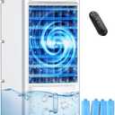 Windowless Air Conditioner with 6 Ice Packs, 3 Modes & 3 Speeds Swamp Cooler Air Conditioner, 12H Timer, 4L Tank for 24H Cooling, Remote, Dual Tank Portable Air Conditioners No Windows Needed