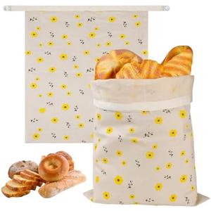 2 Pack Reusable Beeswax Bags, Cotton Storage Bags for Homemade Bread, Cotton Beeswax Wraps to Keep Bread Fresh, Sourdough Bag for Freezer